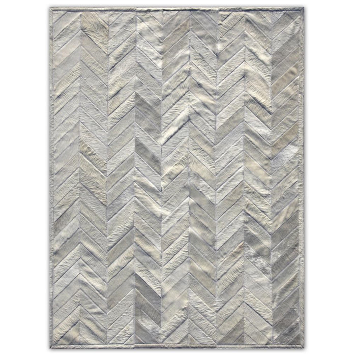 Pure Rugs Patchwork Cowhide Cowhide Chevron Area Rug in Natural Ivory Perigold